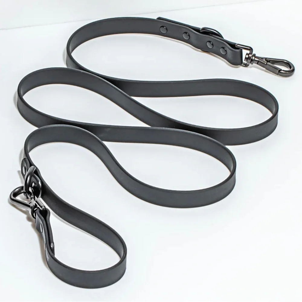 Wild One Waterproof Dog Leash (Standard Size) & Poop Bag Carrier Set - Black